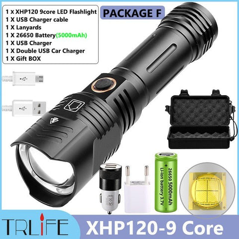 10000mAh XHP120 12-Core LED Flashlight Brightest Torch USB Rechargeable IP66 Waterpoof Lantern Camping Lamp use 26650 Battery - ScootRasch Outdoor Equipment