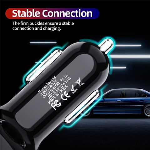 4 Port USB Car Charger adaptor 48W Quick 7A quick charging capable - ScootRasch Outdoor Equipment