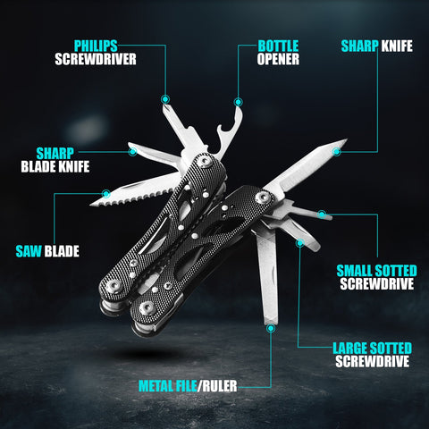 Multitool Knife Pliers Pocket Knives Saw Kit Survival Folding Multi Tool with Screwdriver Bits Set Outdoor Fishing Camping Accessories Emergency Multifunctional Gift for Men Boyfriend Father - ScootRasch Outdoor Equipment